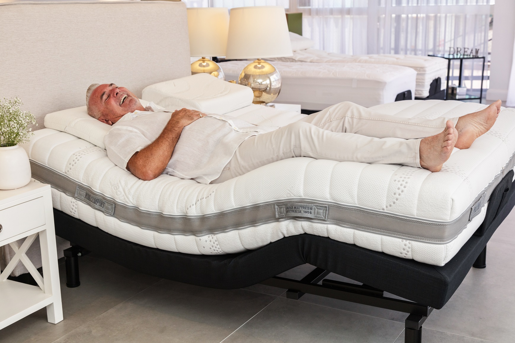 Latex Mattress Australia Pure Comfort mattress on Adjustable Base in Zero Gravity sleep mode